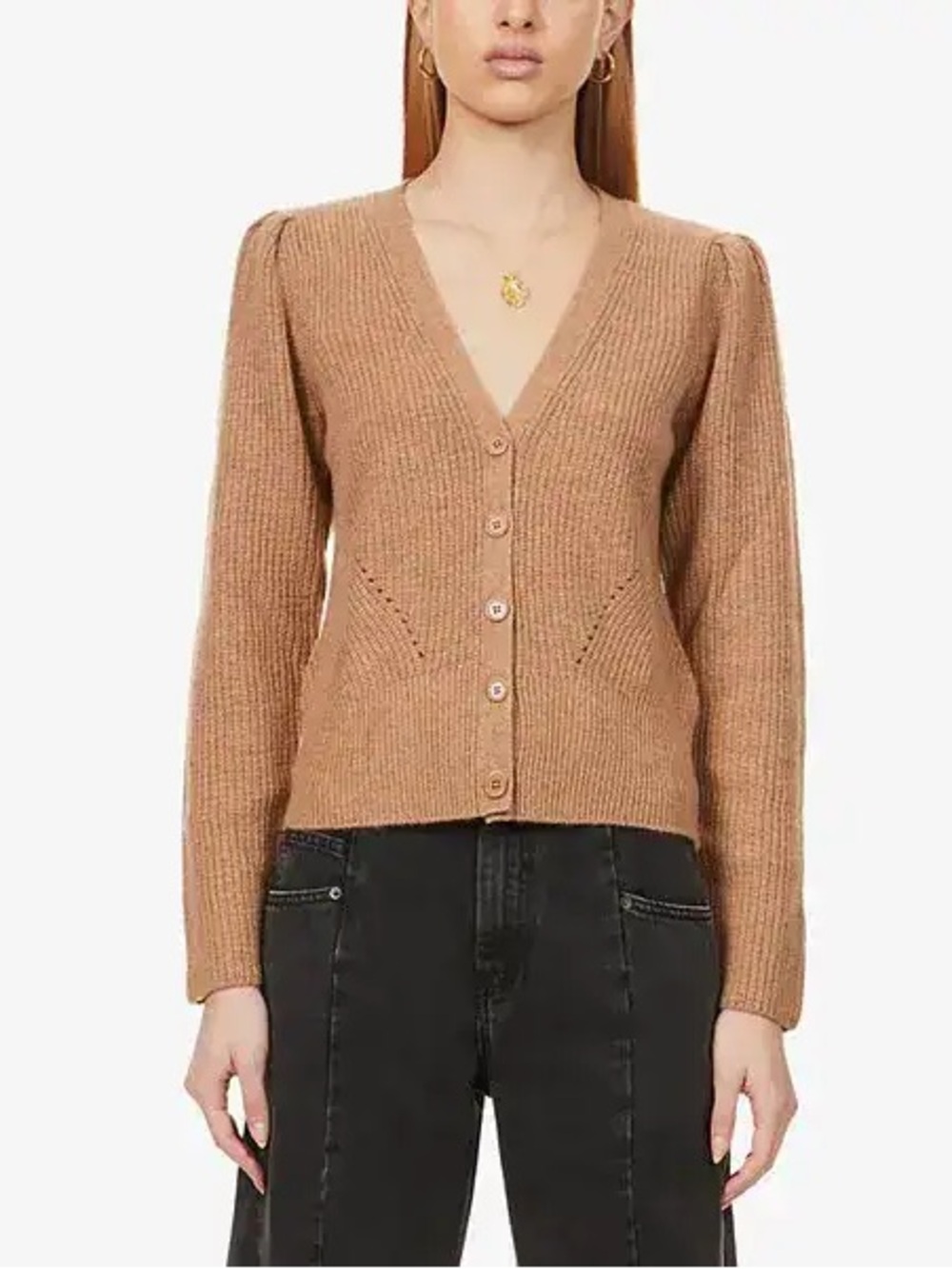 Reformation Women’s 100% Cashmere Button Front Camel Cardigan Size XS